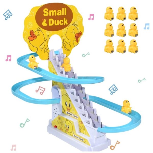 Duck Slide Toy Set, Funny Automatic Stair-Climbing Ducklings Cartoon Race Track Set Little Lovely Duck Slide Toy Escalator Toy with Lights and Music (3 sliding ducks)